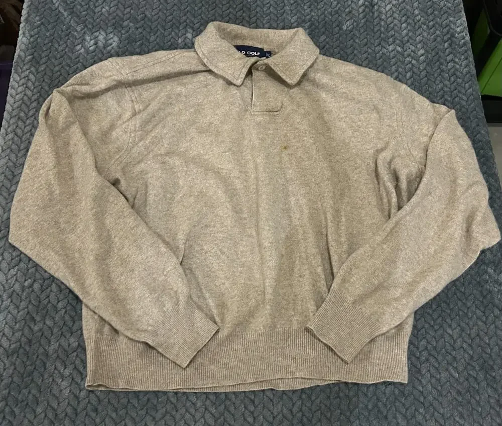 Polo Golf Ralph Lauren Sweater Mens XL Wool Cashmere Beige Collared Pullover